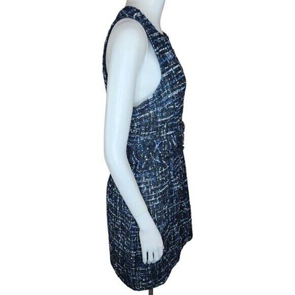 Julie Brown NYC Sleeveless Dress Lori Blue Oxford Tweed Fringe Metallic Size 8 - Picture 8 of 14